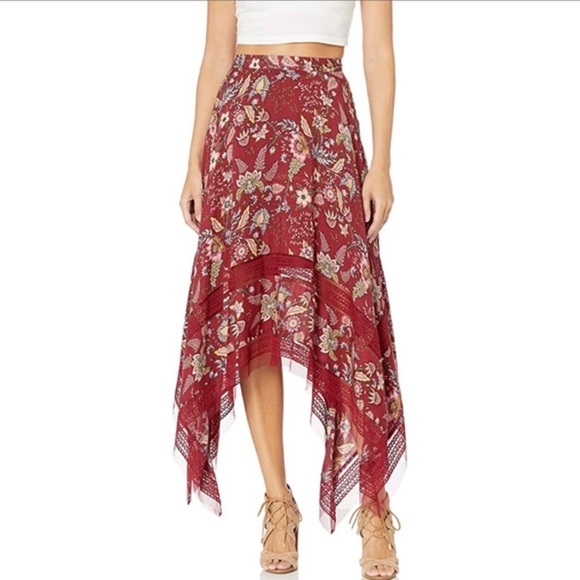 NWT BCBGMaxAzria Gypsy Red Floral High Low Flowy Skirt - Picture 10 of 12